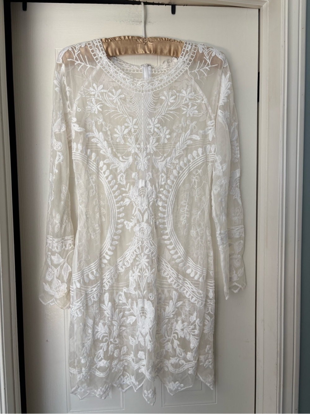 Honey Punch White Sheer Embroidered Midi Dress